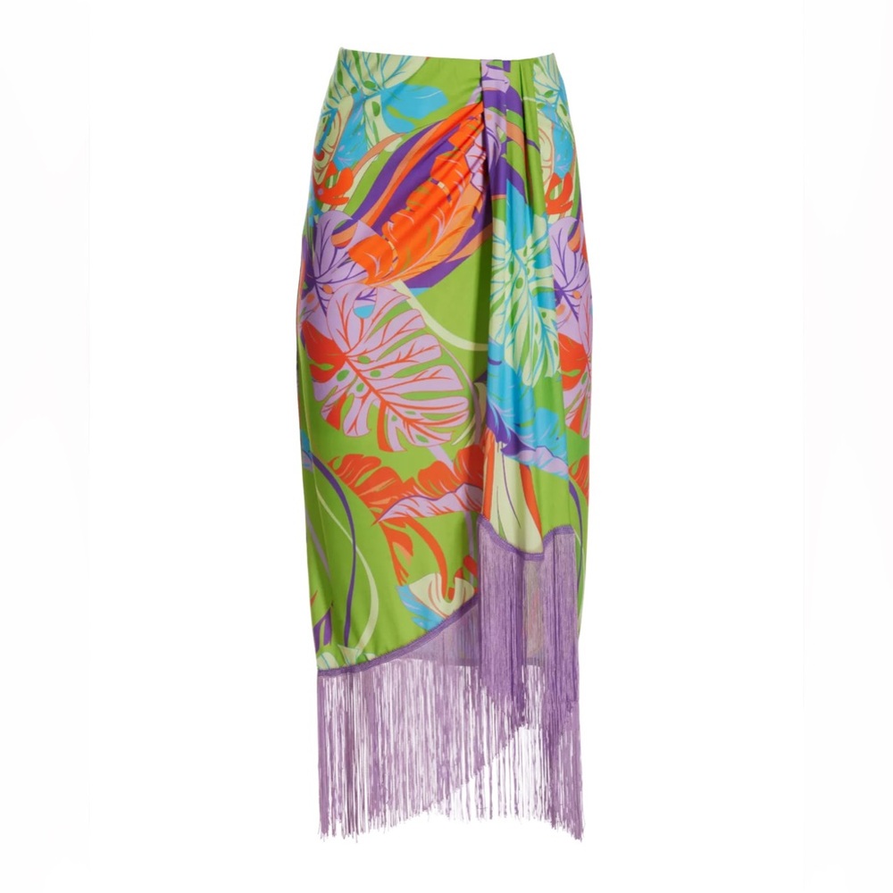 Brand new tropical colorful fringe skirt